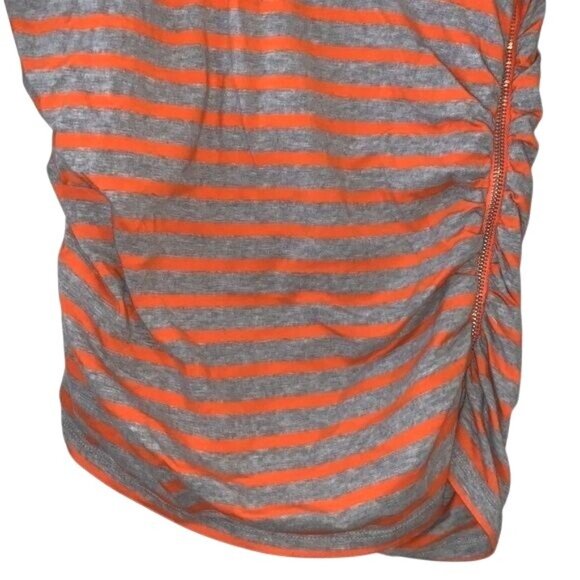 Michael Michael Kors Orange & Gray Striped 3/4 Sleeve Ruched Top M - Picture 4 of 10